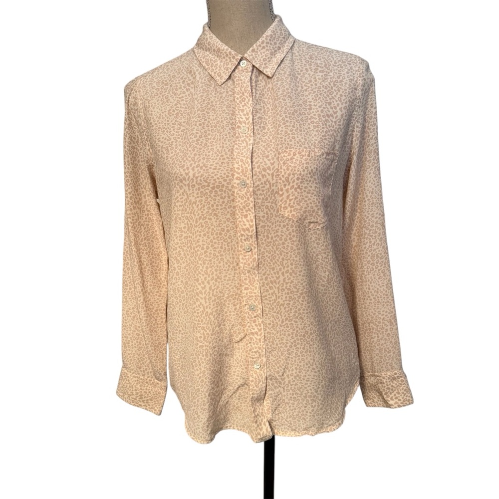 RAILS TOP BUTTON DOWN BLOUSE TAN WHITE ANIMAL PRINT SIZE S